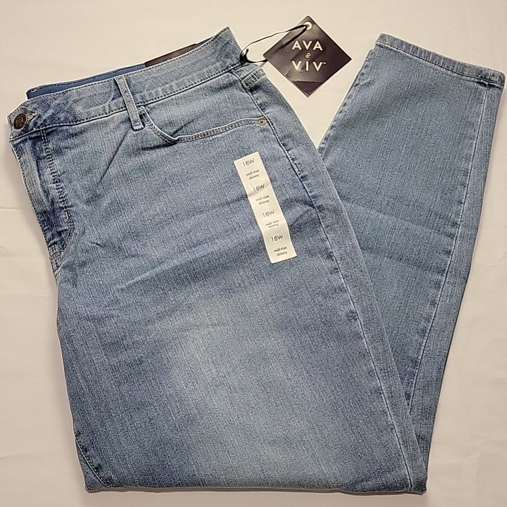 Ava & Viv Jeans Womens 18W|R Mid Rise Skinny Power Stretch Med Wash 5 Pkt Blue